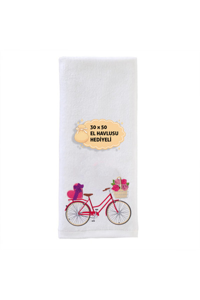 Ursa Love, Affections, Valentine's Day Bicycle Design Embroidered Towel
