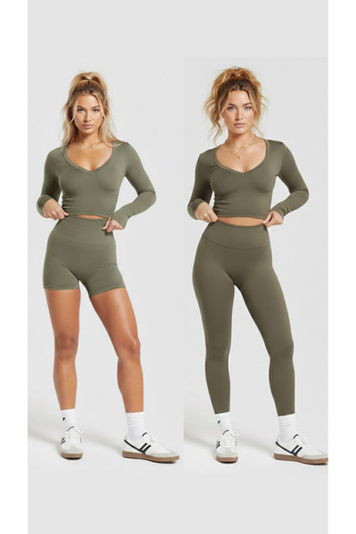 Krm Ambalaj طقم بيلاتس قطني بدون خياطة مكون من 3 قطع / طقم رياضي