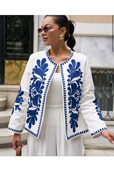 Sosyete Kaplumbağa Cotton Embroidered Long Sleeve Jacket