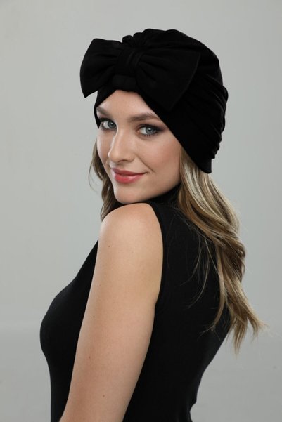 elysianfidan Black Ready-To-Wear Turban Hijab with Bow, Suitable for Medical Use