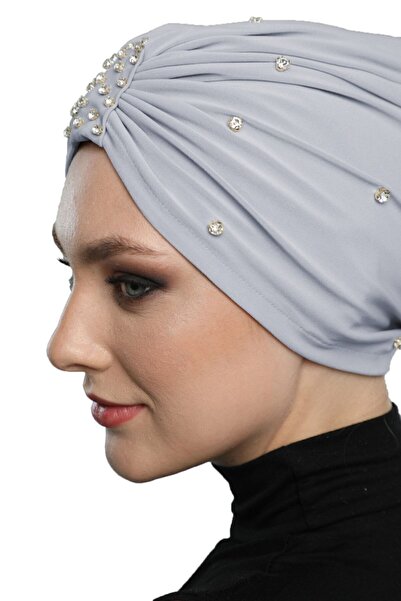 elysianfidan قبعة تربان جاهزة مطرزة يدويًا باللون الرمادي الفاتح مع بطانة من ...