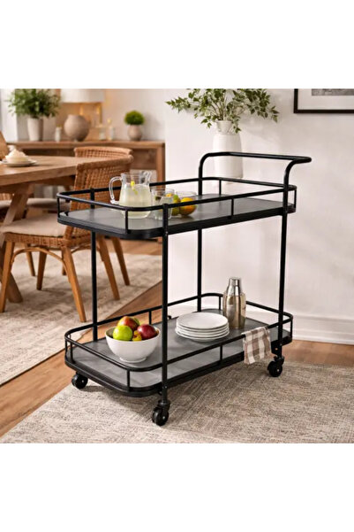 Palma homez Wood and Metal Serving Table with Wheels and Two Shelves - Gray -...