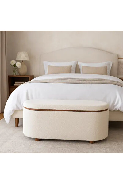 Palma homez Elegant Storage Bench Upholstered in Soft Fabric – White × Brown ...