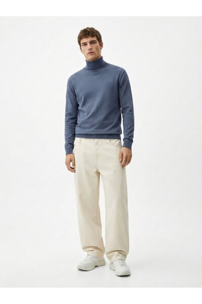 Ltb Long Sleeve Turtleneck Knitwear Blue Sweater