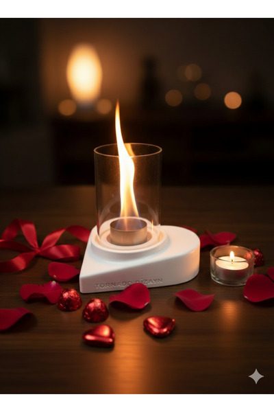 TORNADO DİZAYN Kalpli Masaüstü Beton Şömine 1 lt yakıt hediyeli Sevgililer gü...
