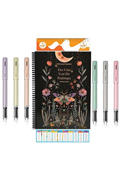 Scrikss Primeo Dolma Kalem Seti 6 Renk M Uç ve Tarihsiz Motivasyon Ajandam+Se...
