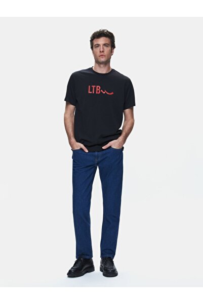 Ltb Short Sleeve Crew Neck Sign Printed Black T-Shirt