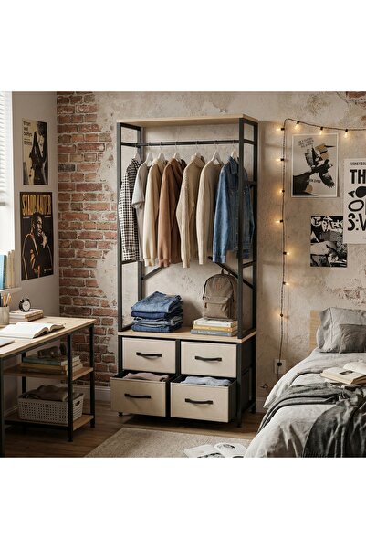 tridihome Çekmeceli Askılıklı Gardırop Metal Elbise Askısı Raflı Düzenleyici ...