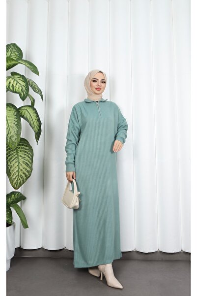NİSUM MODA Corded Fabric Zippered Knitwear Dress