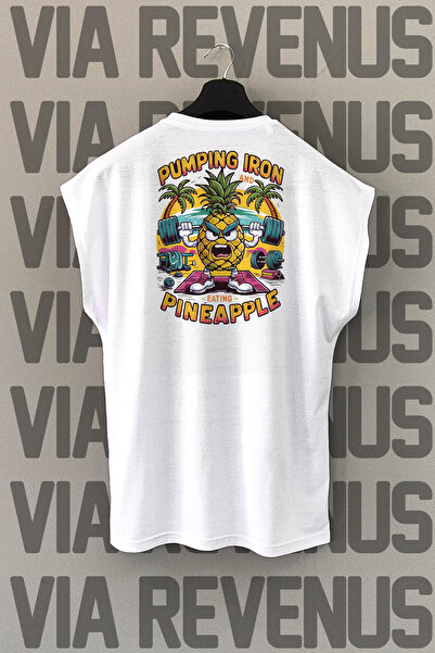 Vordevia Pineapple Gym Back Printed Zero Sleeve 100% Cotton Sports Tshirt