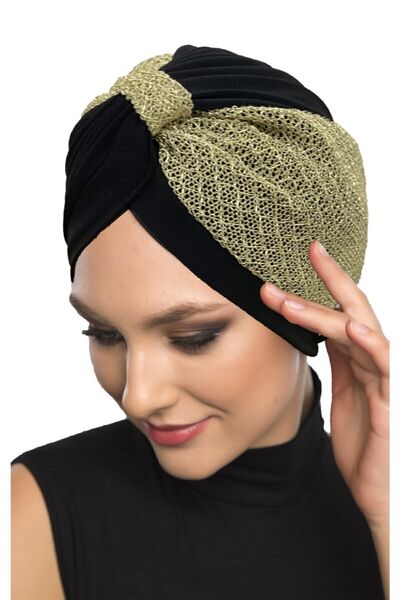 elysianfidan Specially Designed Black Gold Armored Lined Ready-made Hijab Hij...