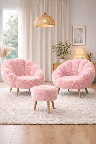 DEKOR MOBİLYACIM Monaco 2 Koltuk Çay Seti & Puf Hediyeli 3'lü Berjer Takımı K...