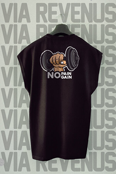 Vordevia No Pain Gain Gym Back Printed Zero Sleeve 100% Cotton Sports Tshirt