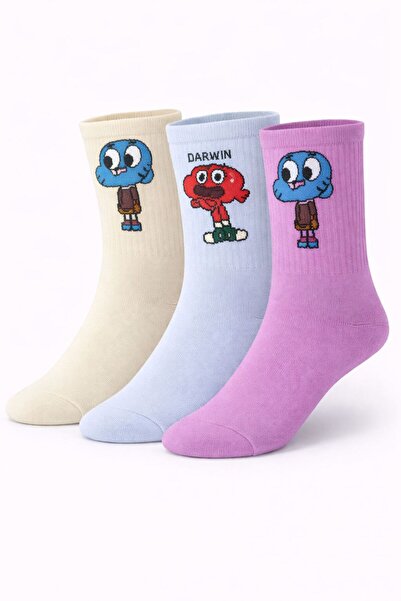 İpeksi 3 Pairs of Gumball and Darwin Seamless Organic Combed Cotton Socks