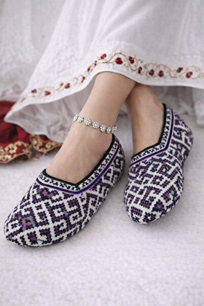 ANUK GRUP Türkmen Gelin Patiği | Otantik Desenli Kadın Yün Patik | Kışlık Ev ...