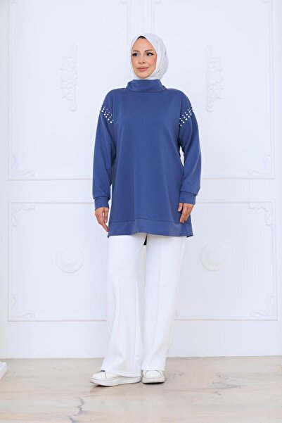 Mymood SWEATSHIRT CU GULER ÎNALT ȘI DETALII DIN PIATRĂ