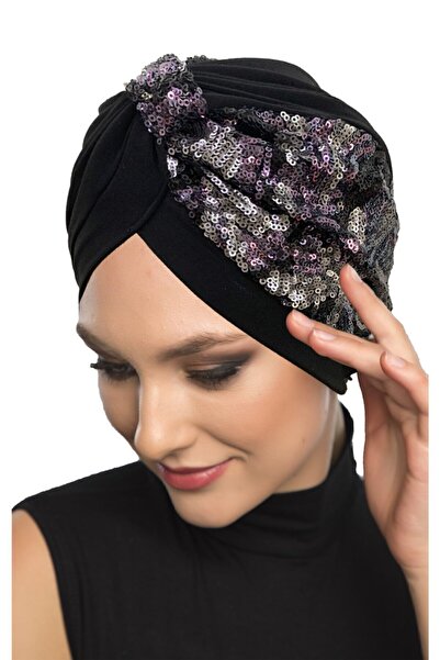 elysianfidan Special Design Black with Silver-purple Sequined Ethnic Patterne...