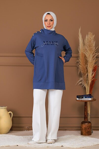 Moodbasic DİK YAKA CEPLİ YAZILI SWEAT