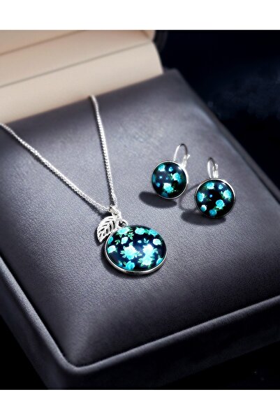 LADYMİRAGE ÇİÇEKLİ ÇELİK KOLYE KÜPE TAKI SETİ