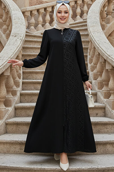 N.S NEVA STYLE Abaya neagră cu model, stil Hijab 85103S