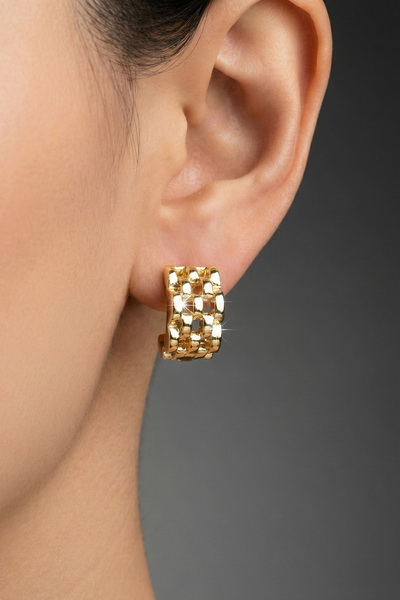 Modacaprea Xuping 14K Mini Dikdörtgen Halka Klipsli Kadın Küpe Kararmaz Kadın...