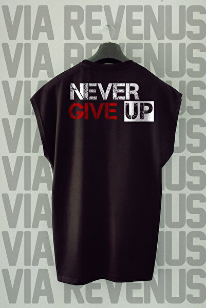 Vordevia Never Give up Gym Back Printed Zero Sleeve 100% Cotton Sports Tshirt