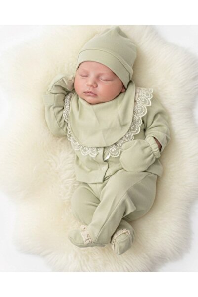 Kız Bebek 5'li Dantel Detaylı, Hastane Çıkışı Zıbın Seti %100 Pamuklu Yeni Doğan Zıbın