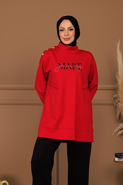 Moodbasic DİK YAKA CEPLİ YAZILI SWEAT