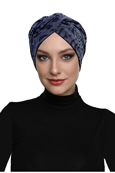 elysianfidan Patterned Cross-Cut Combed Cotton Navy Blue Rose Patterned Ready...