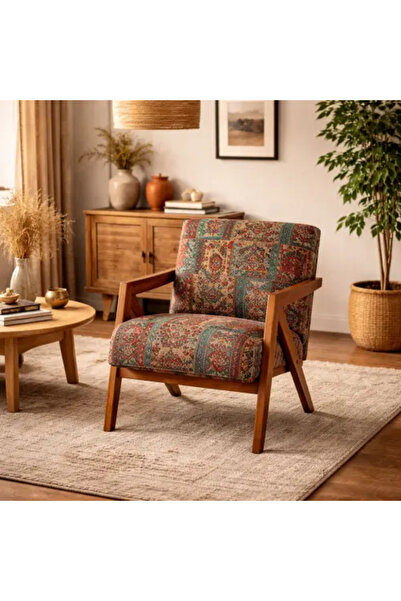 Palma homez كرسي تراثي أنيق - إطار خشبي ومقعد منقوش - متعدد الألوان - 57×63×7...