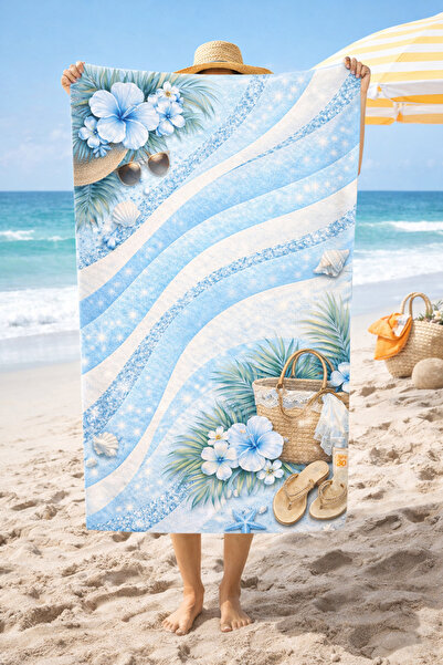 Piloji Digital Printed Blue Tropical Patterned Soft Beach Towel - 75X150 cm –...