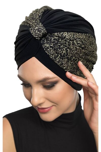 elysianfidan Special Design Black with Gold Sand Pattern Lined Ready-Made Hij...