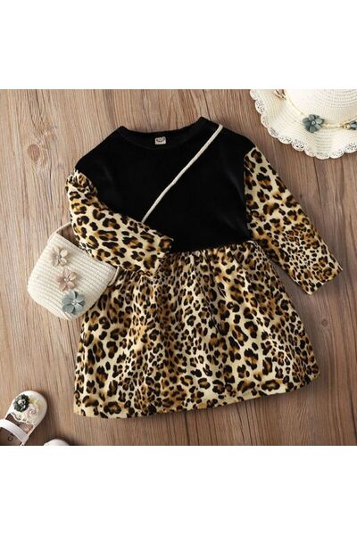 VESTIR BIEN Rochie neagră pentru copii din țesătură leopard