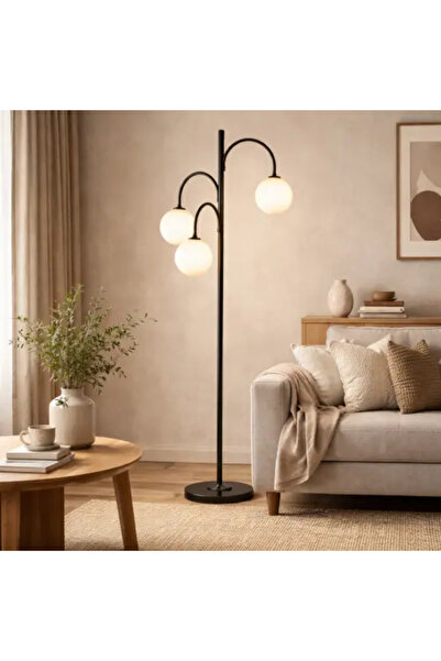 Palma homez Stand Lamp Metal and Glass – Black × Gold – 175 x 70 x 30 cm