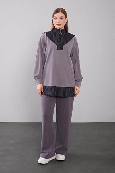 Levidor Gray Hooded Stripe Detail Sweatshirt