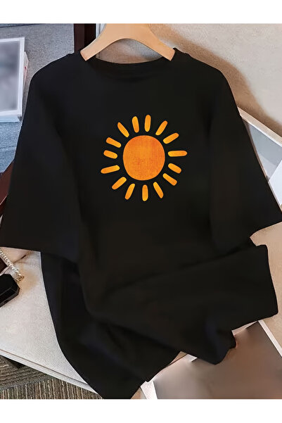 ALEYZA MODA Λευκό μπλουζάκι με στάμπα ήλιου, Oversize, Unisex, για γυναίκες/ά...