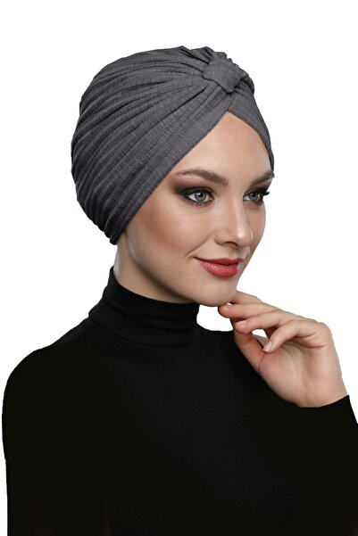 elysianfidan Cotton Band-Lined Anthracite Ready-Made Turban Hijab Pool Cap Su...