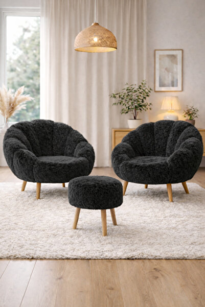 DEKOR MOBİLYACIM Monaco 2 Koltuk Çay Seti & Puf Hediyeli 3'lü Berjer Takımı K...