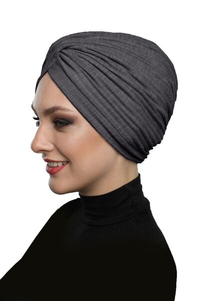 elysianfidan Crossed Combed Cotton Lined Anthracite Ready-Made Turban Hijab P...