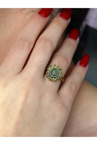 esha خاتم نسائي قابل للتعديل من الحجر الطبيعي العقيق الأخضر والحجر الطبيعي طر...