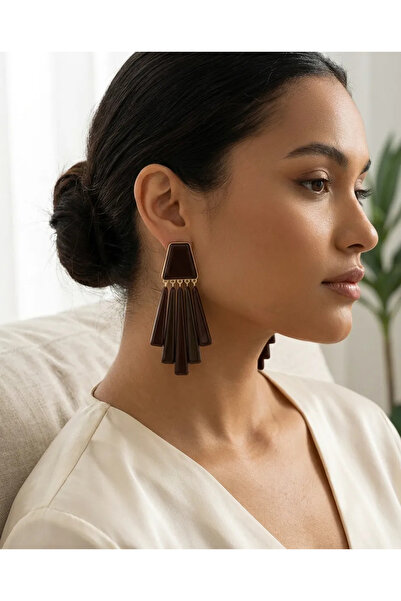 Dorvina Brown Color Gold Detail Zr Model Long Dangle Earrings for Women