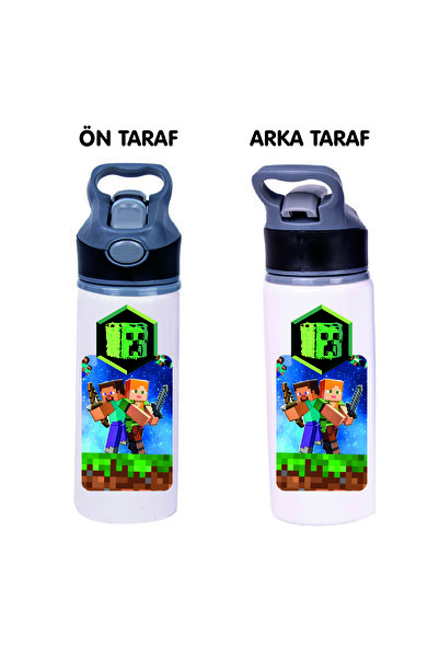 DKDZ SHOP Baskılı Metal Pipetli Su Matarası 650ml.
