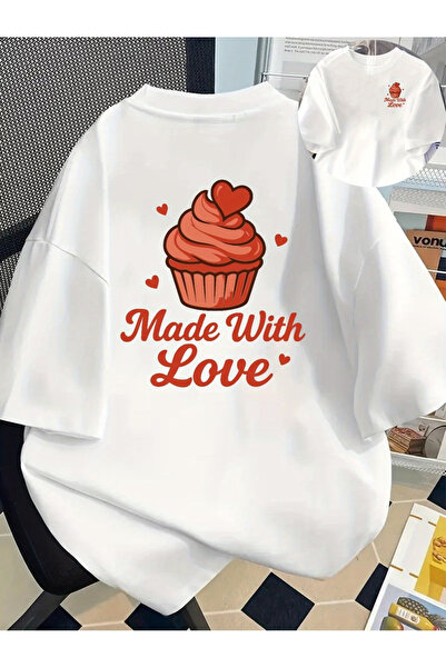 ALEYZA MODA Τυπωμένο Oversize Γυναικείο/Ανδρικό Unisex Λευκό T-shirt