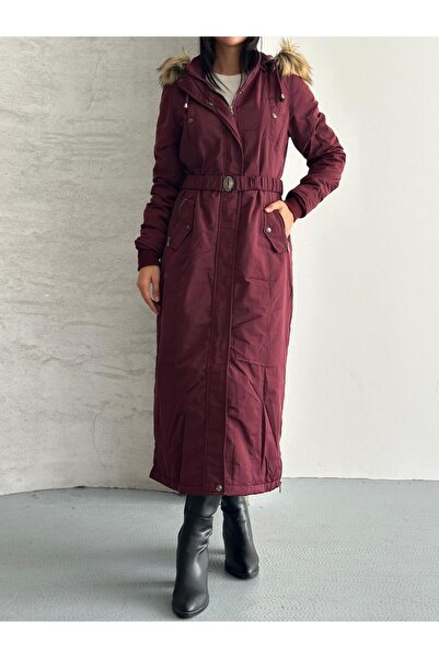 LİNDALİNA TEKSTİL Women's Hooded Furry Long Coat