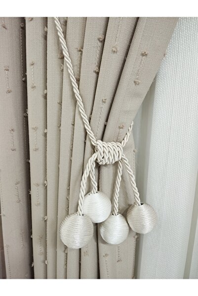 CEMRE PERDE Fon Linen Pompom Beige 1/3 Dense Pleat (Ceiling Braçöl Gift) (Sin...