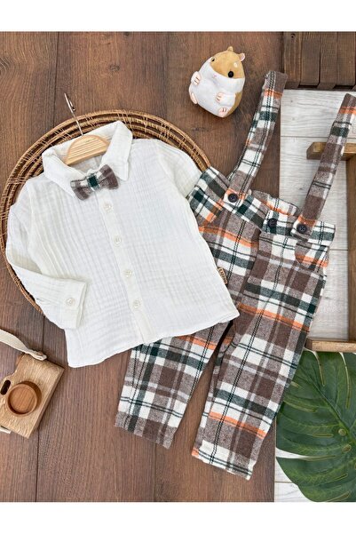 cacobutik Baby Boy Lumberjack Overalls Muslin Shirt Set Plaid Checkered