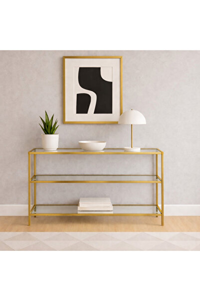 Trendmiz Aura şeffaf Camlı Gold Metal Dresuar, konsol, tv altı ünitesi 100x60...