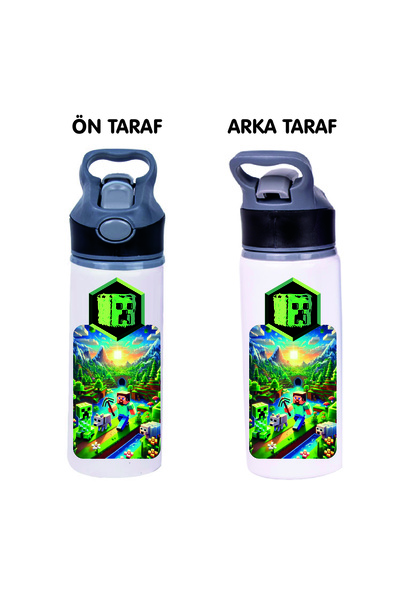DKDZ SHOP Baskılı Metal Pipetli Su Matarası 650ml.