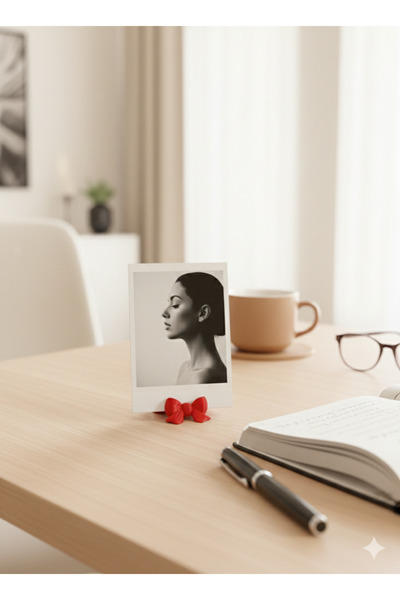 Dumledo Burgundy Ribbon Polaroid Photo Frame, Note & Business Card Holder