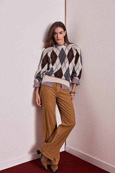 DeFacto Straight Wide Zippered Regular Waist Standard Length Velvet Trousers ...